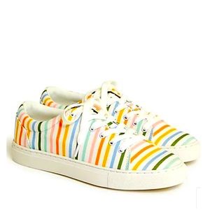 J Crew White And Pastel Striped Canvas Sneakers